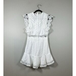 Hello Molly XSmall Size 2 White Lace Cap‎ Sleeve Open Waist Bridal Wedding Dress
